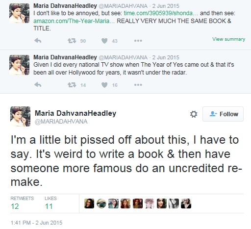 Maria Dahvana Headley - pissed about copying The Year of Yes title